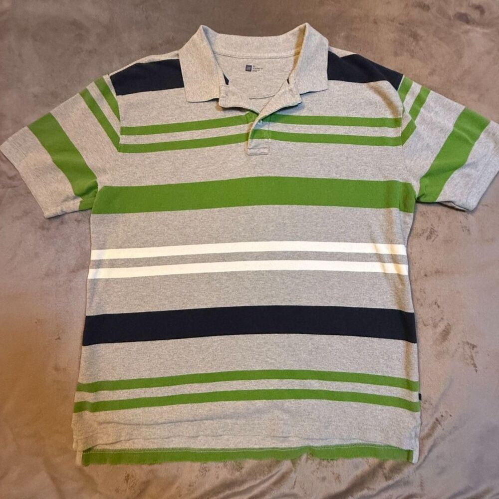 Gap grey striped cotton pique polo Size XL -